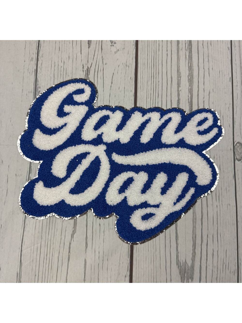 Chenille Iron-On Patch - 11 inch - Game Day - Royal white mom Spiritwear sports